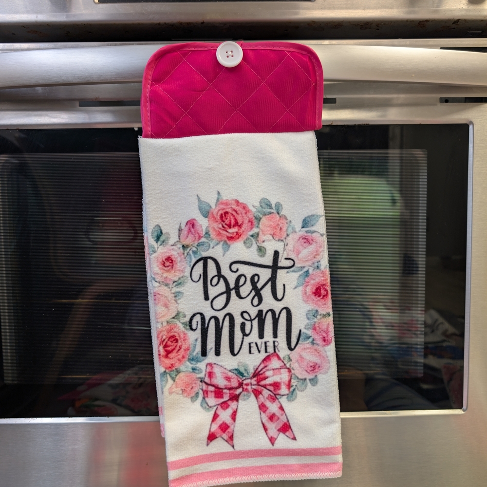 Floral Pink Kitchen Towel - Best Mom Ever
